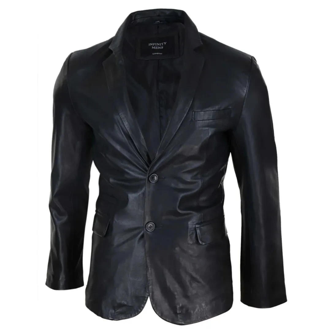 Men's Classic Leather 2 Button Blazer Jacket